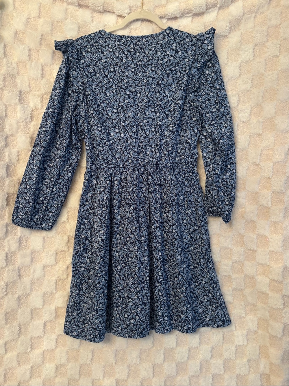 J. Crew Navy Floral Long Sleeve Dress 100  % cotton Size M - Picture 2 of 8